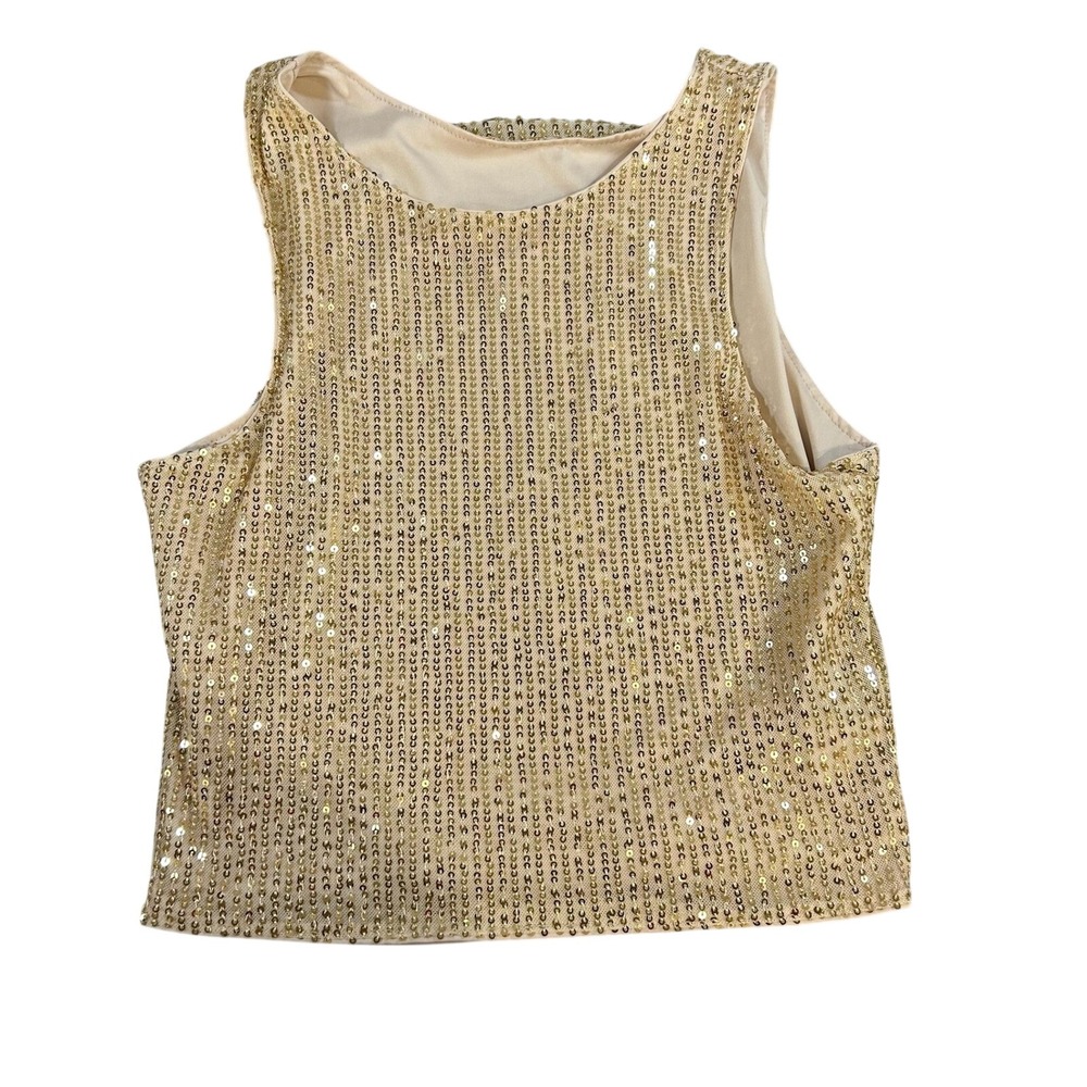 Gold Sequin Sleeveless Tank Top Glam Party Size M